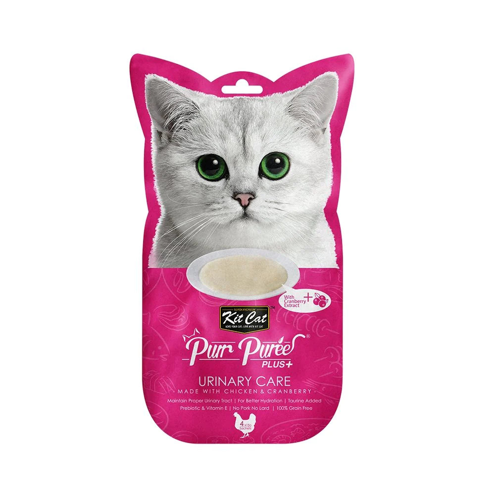 KIT CAT® PURR PURÉES® PLUS+ URINARY CARE WITH CHICKEN & CRANBERRY CAT TREAT 4 X 15GM