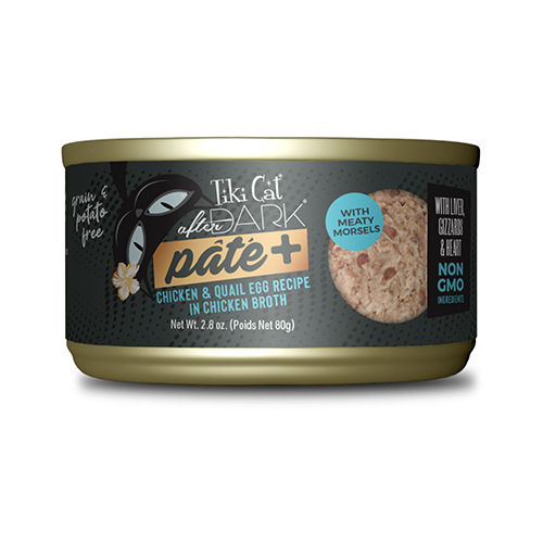 TIKI CAT® AFTER DARK® PÂTÉ+ CHICKEN & QUAIL EGG RECIPE IN CHICKEN BROTH WET CAT FOOD 2.8OZ