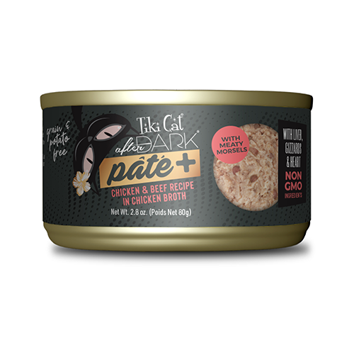 TIKI CAT® AFTER DARK® PÂTÉ+ CHICKEN & BEEF RECIPE IN CHICKEN BROTH WET CAT FOOD 2.8OZ