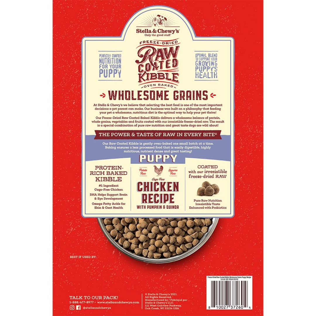 STELLA & CHEWY'S® RAW COATED KIBBLE WHOLESOME GRAINS PUPPY CAGE-FREE CHICKEN RECIPE WITH PUMPKIN & QUINOA DRY DOG FOOD