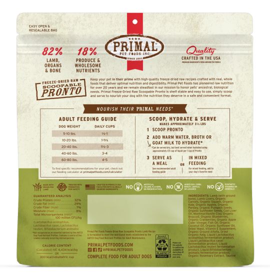 PRIMAL Freeze Dried Raw Pronto Lamb Recipe DOG