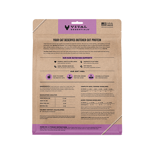 Vital Essentials® Freeze-Dried Raw Protein Turkey Entree Meal or Mixer Soft Nibs Cat Food 12oz
