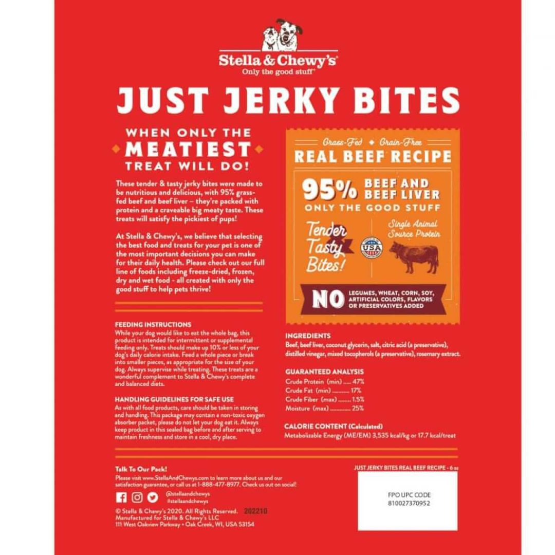 STELLA & CHEWY'S® JUST JERKY BITES REAL BEEF RECIPE DOG TREAT 6 OZ