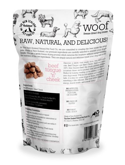 NZPF Woof Freeze Dried Beef Tongue 'n' Cheek Treats - 50g