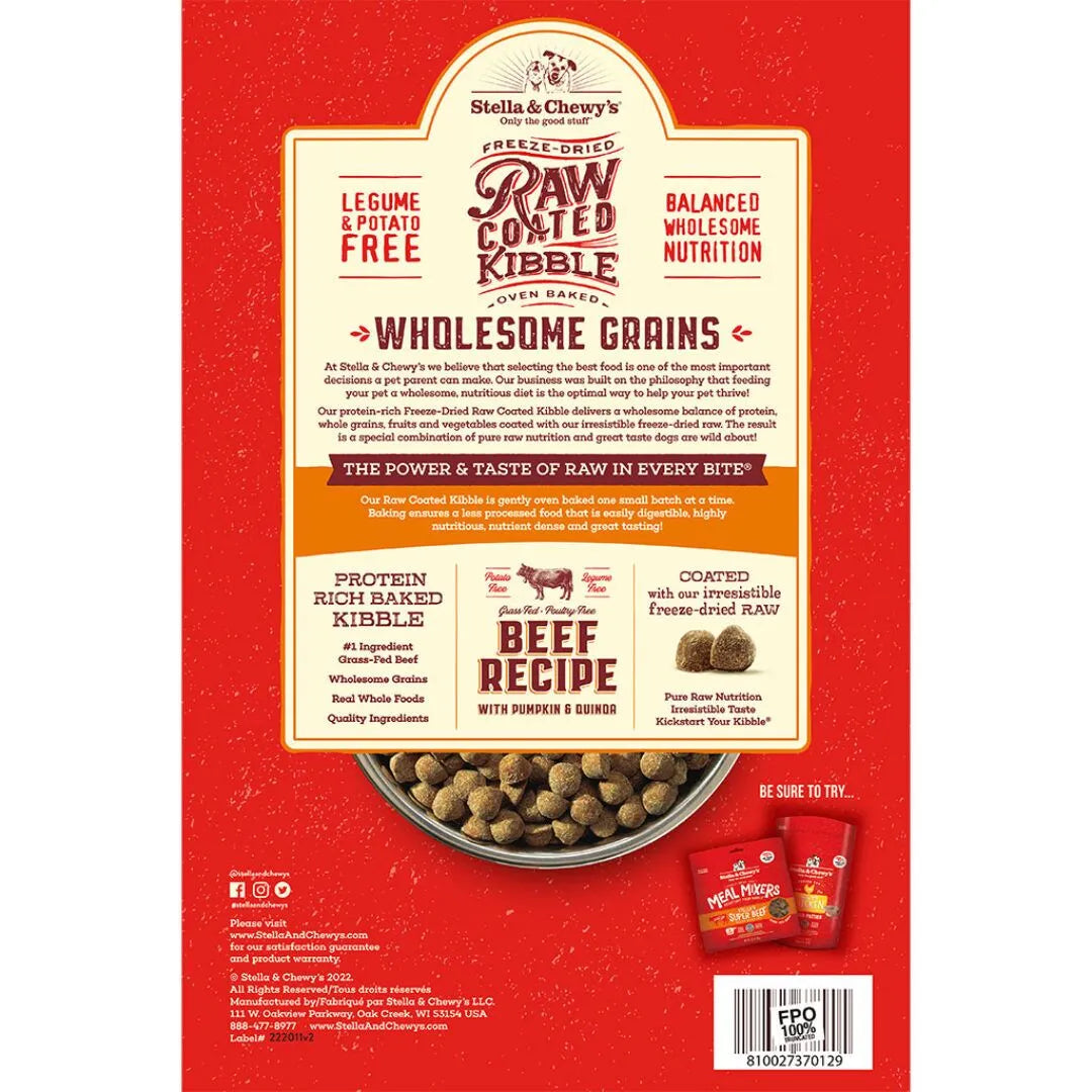 STELLA & CHEWY'S® GRASS-BEEF RECIPE WITH PUMPKIN & QUINOA RAW COATED KIBBLE WHOLESOME GRAINS DRY DOG FOOD