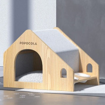 POPOCOLA Pine Wood Wooden Pet House （no bowls)