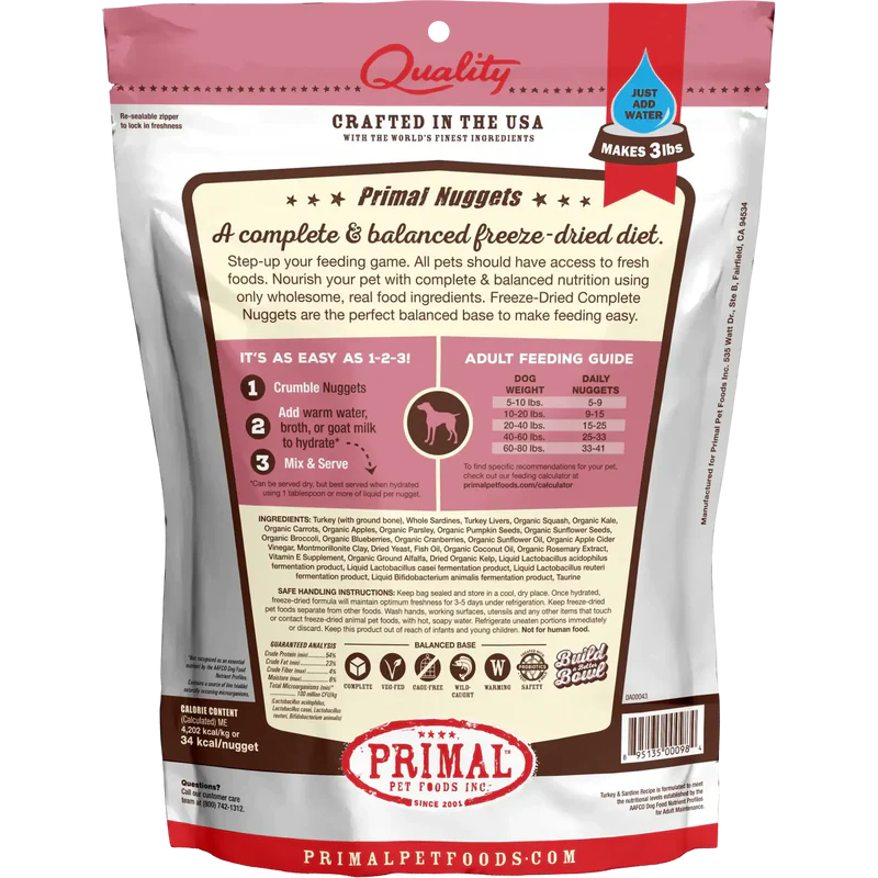 Primal Freeze Dried Turkey And Sardine Nuggets Dog