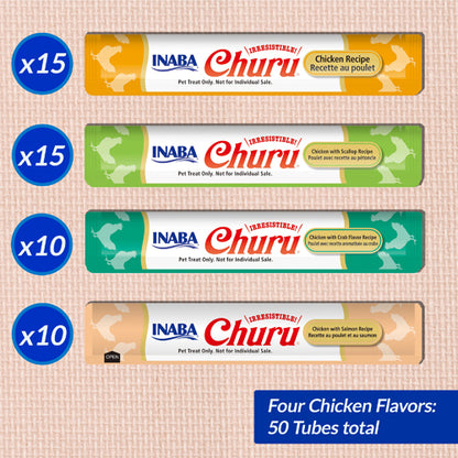 Inaba Cat Churu Purées - Variety Pack (50) - Chicken Seafood Recipes