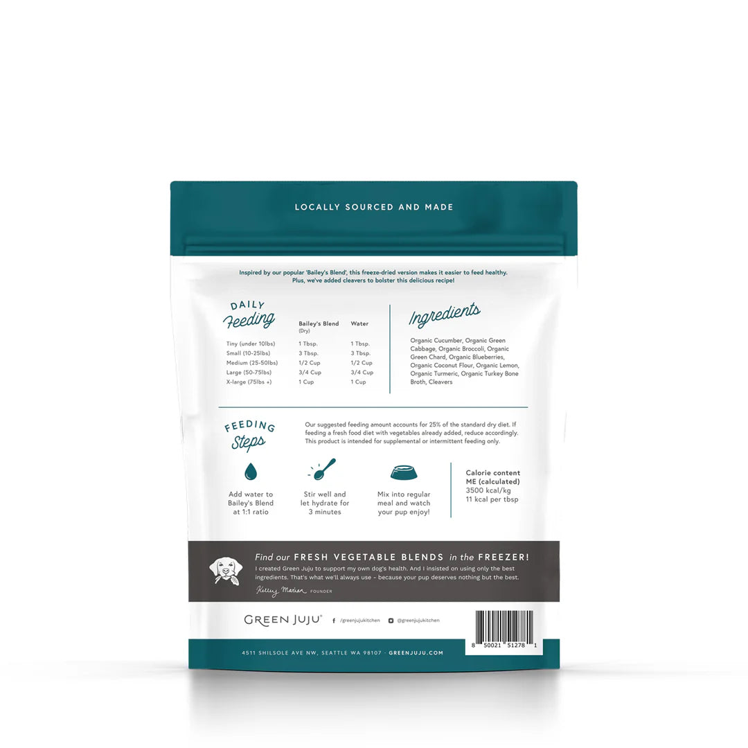 Green Juju Dog Freeze Dried Bailey's Blend with Cleavers