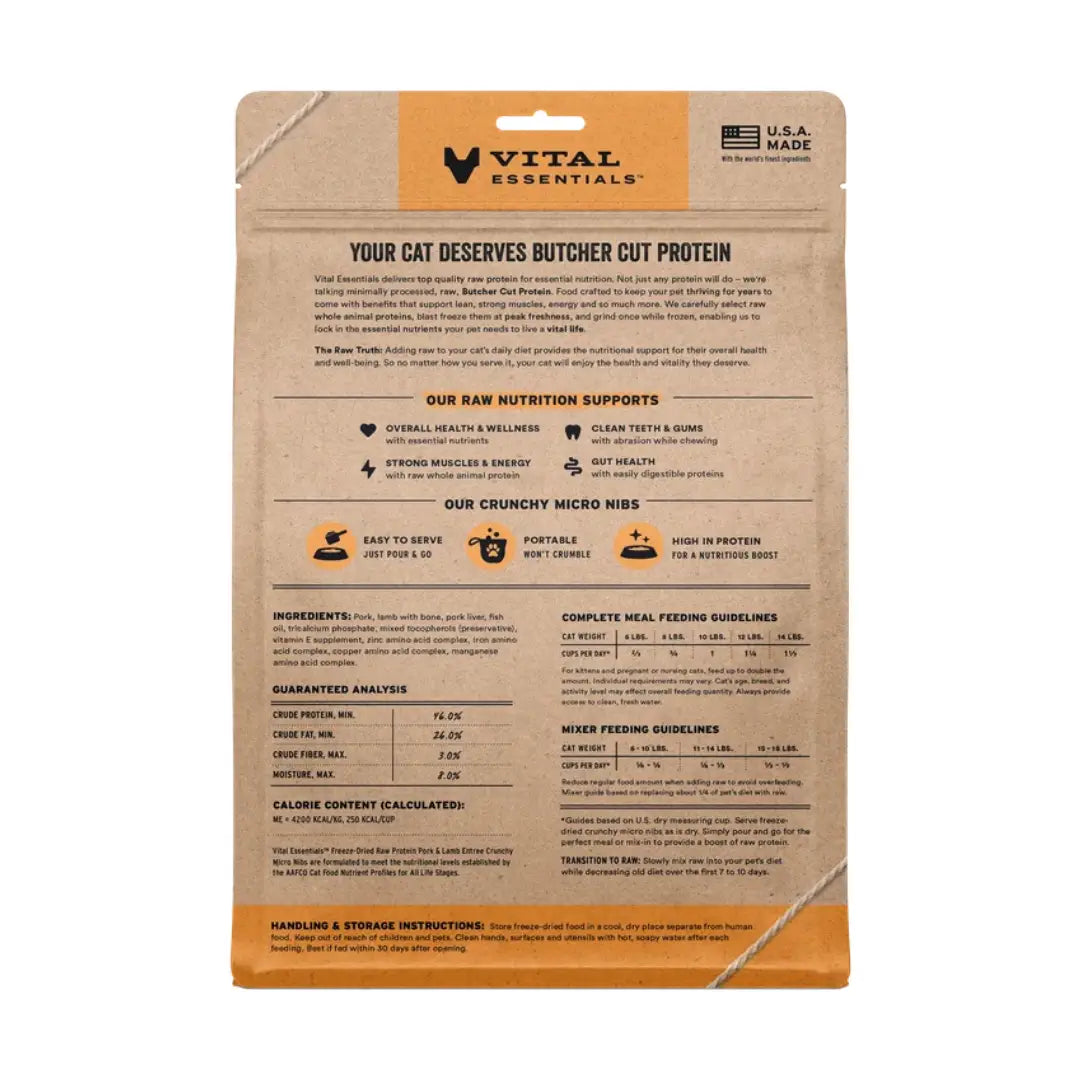 Vital Essentials Freeze-Dried Raw Micro Nibs Cat Food Pork & Lamb 12 oz