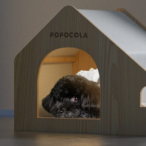 POPOCOLA Pine Wood Wooden Pet House （no bowls)