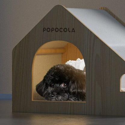 POPOCOLA Pine Wood Wooden Pet House （no bowls)