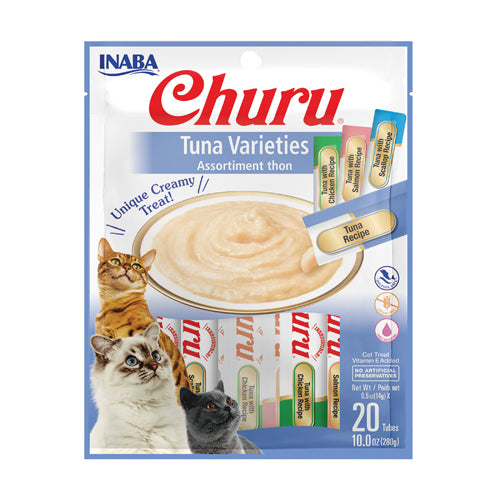 Inaba Cat Treats Churu Purees Tuna Variety Pack 20 Tubes