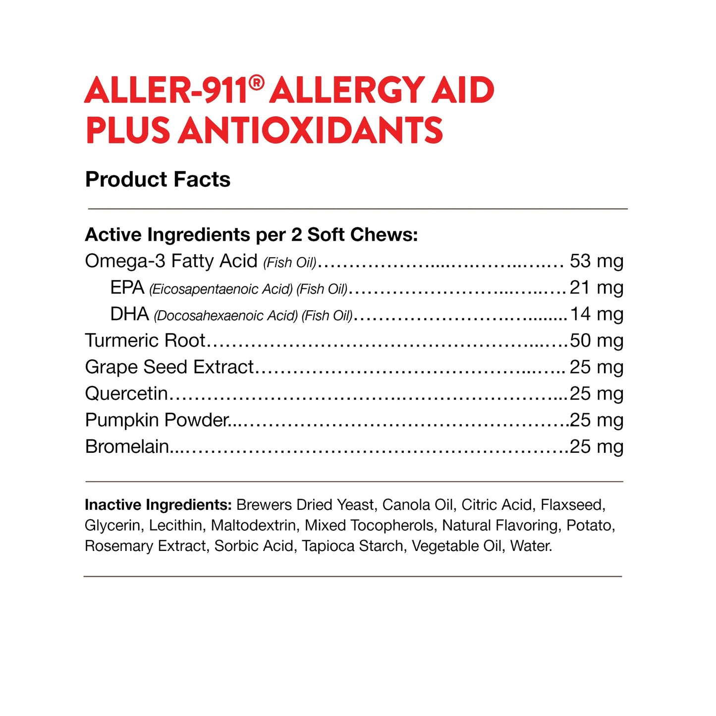 NATURVET® ALLER-911® ALLERGY AID PLUS ANTIOXIDANTS (60CT) SOFT CHEWS FOR DOGS & CATS