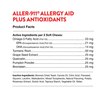 NATURVET® ALLER-911® ALLERGY AID PLUS ANTIOXIDANTS (60CT) SOFT CHEWS FOR DOGS & CATS