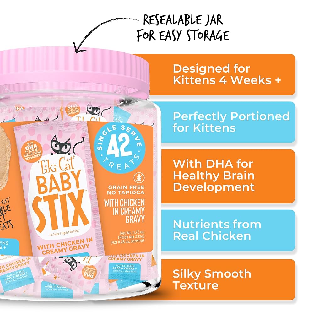 Tiki Cat® Baby STIX™ with Chicken in Creamy Gravy Kitten Treat Jar (42ct)