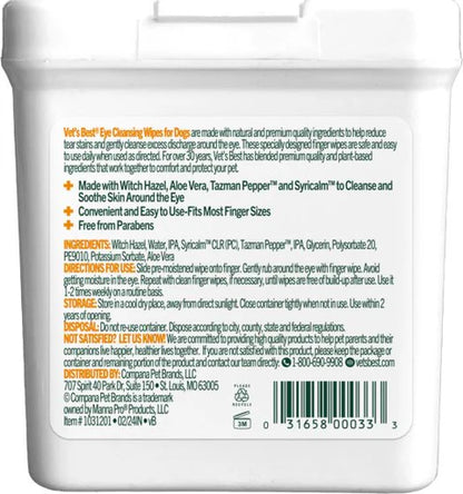 Vet's Best Eye Finger Wipes For Tear Stains For Dogs & Cats