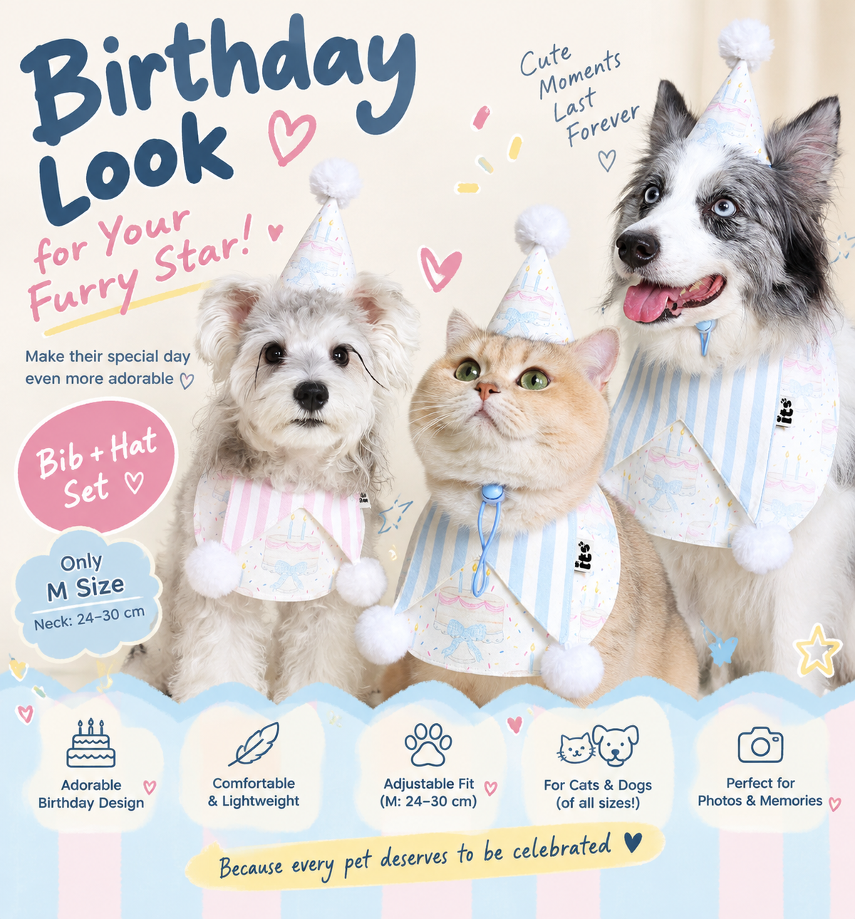 Birthday Cutie Bib & Party Hat Set