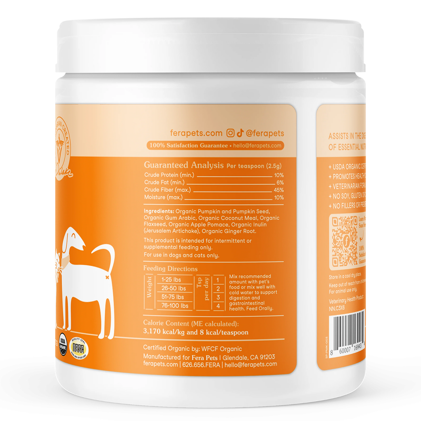 Fera Pets – Organic Pumpkin Plus for Gut Support for Dogs & Cats, Powder – 90 Servings