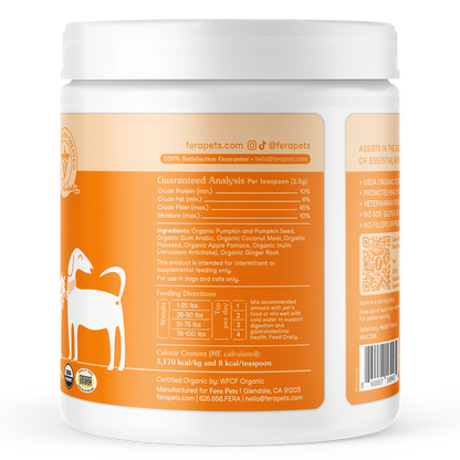 Fera Pets – Organic Pumpkin Plus for Gut Support for Dogs & Cats, Powder – 90 Servings