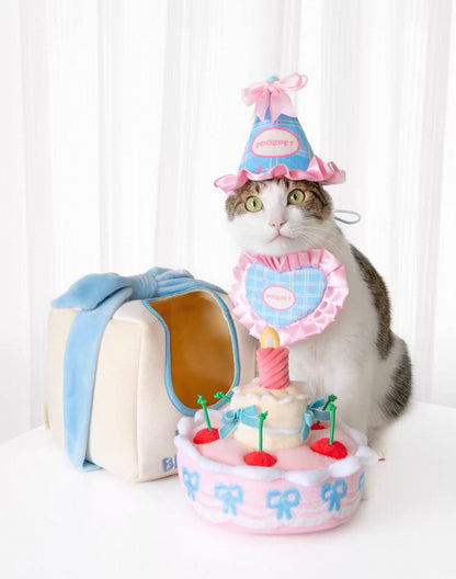 Interactive Birthday Cake Snuffle Toy Set - Gift Box & Party Hat