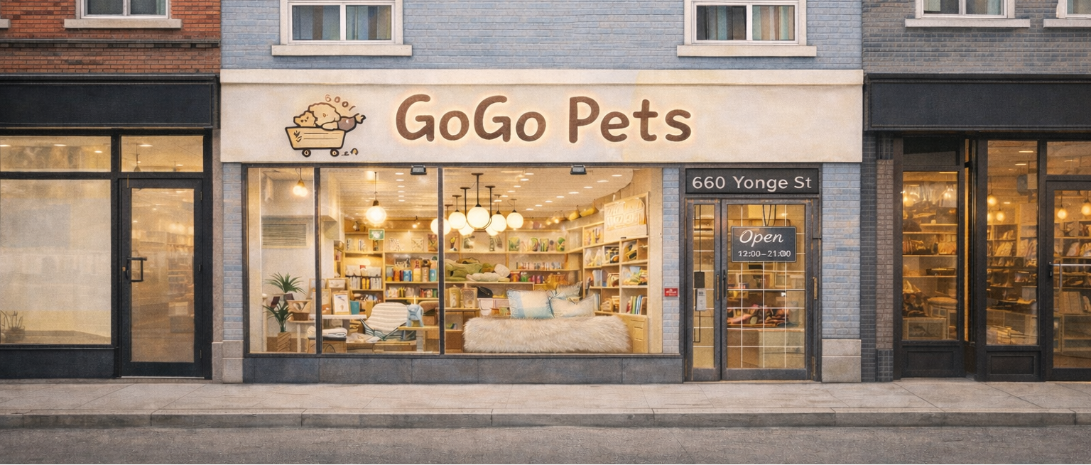 Gogo Pets store front on Yonge street 