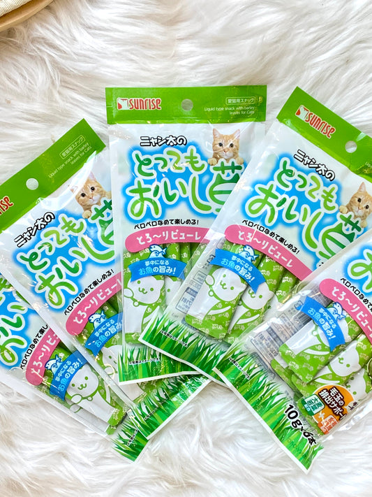 SUNRISE Cat Grass Hairball Control Lickable Treat – Tuna Purée Sticks (10g x 6)