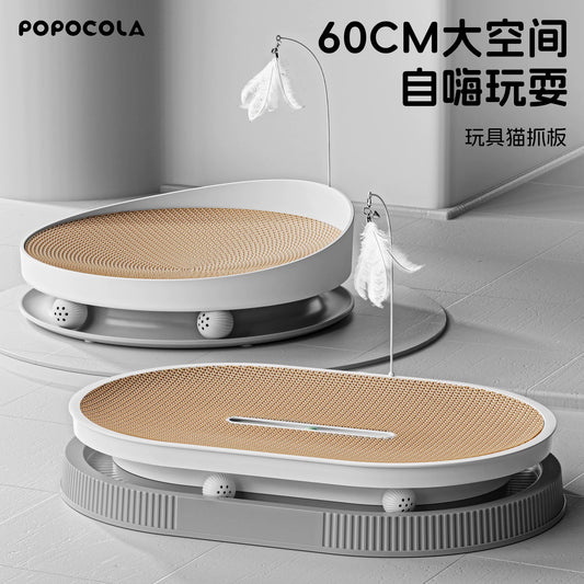 Popocola Oval Durable Cat Scratcher with Built-In Track & Ball Toy