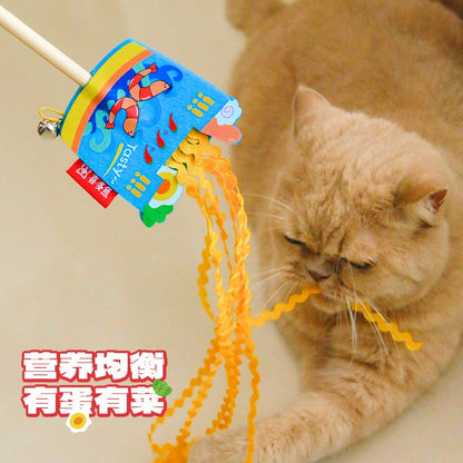 Instant Noodles Cat Teaser Wand – Interactive Toy with Bell