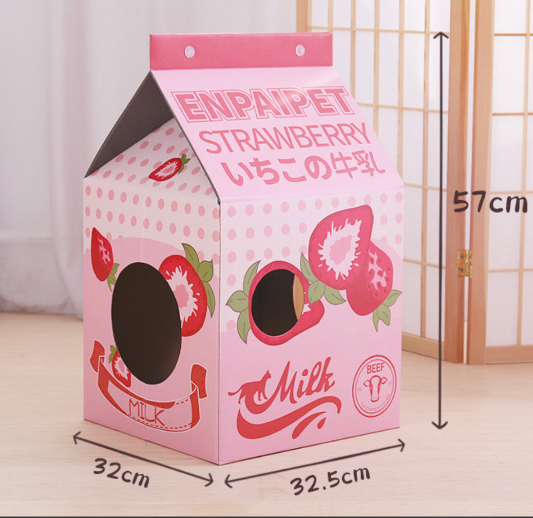 Strawberry Milk Box-Cat Scratcher/house