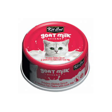 KIT CAT® GOAT MILK GOURMET BONELESS CHICKEN SHREDS & SMOKED FISH FLAKES WITH GOAT MILK WET CAT FOOD 70GM*3pk