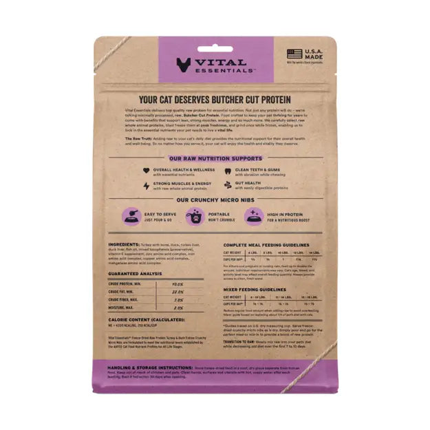 Vital Essentials Freeze-Dried Raw Micro Nibs Cat Food Turkey & Duck 12 oz