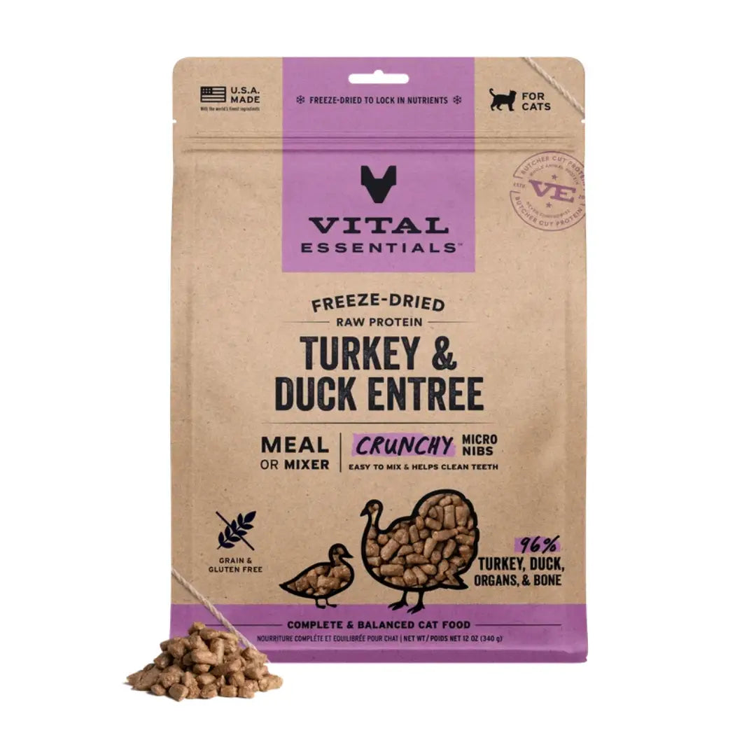 Vital Essentials Freeze-Dried Raw Micro Nibs Cat Food Turkey & Duck 12 oz