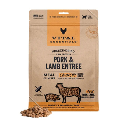 Vital Essentials Freeze-Dried Raw Micro Nibs Cat Food Pork & Lamb 12 oz